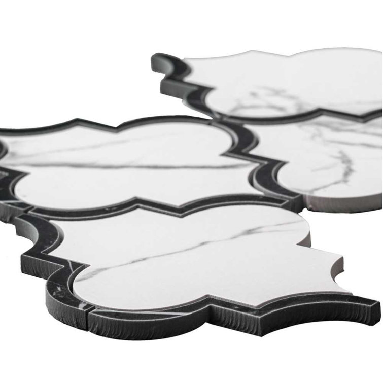 Calacatta Porcelain Arabesque Mosaic Tile with Glossy Finish