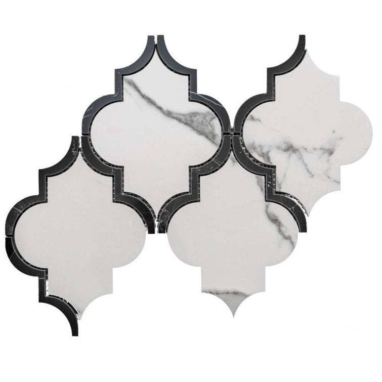 Calacatta Porcelain Arabesque Mosaic Tile with Glossy Finish