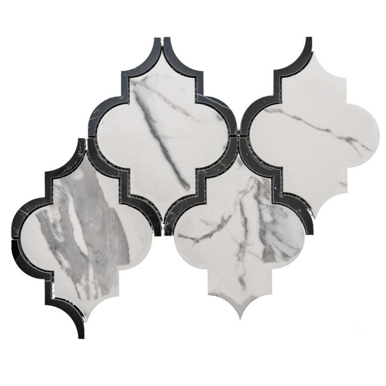 Calacatta Porcelain Arabesque Mosaic Tile with Glossy Finish