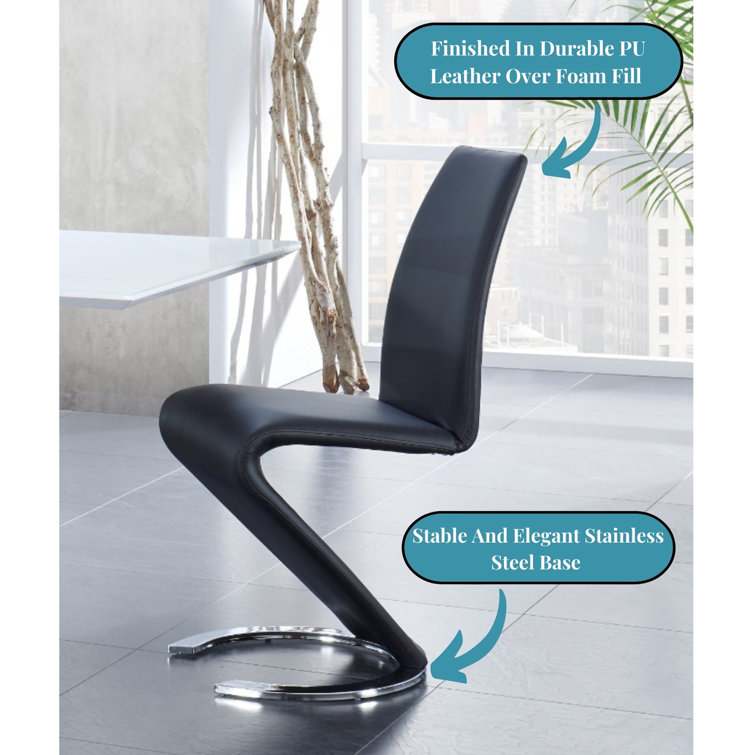 Gray Faux Leather Zig-Zag Side Chair with Chrome Base