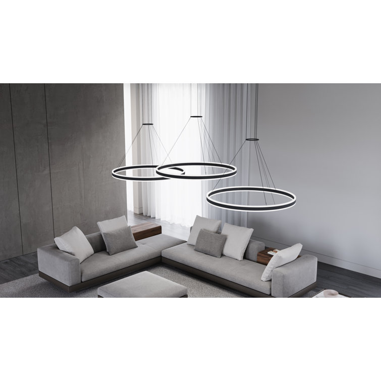 Double Corona 2-Light Satin Black Aluminum LED Chandelier