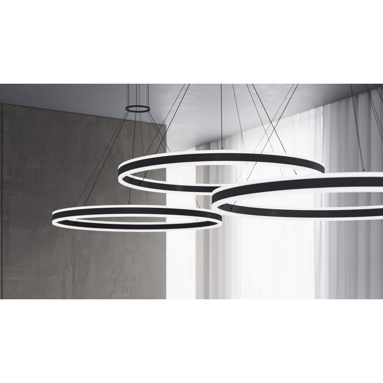 Double Corona 2-Light Satin Black Aluminum LED Chandelier