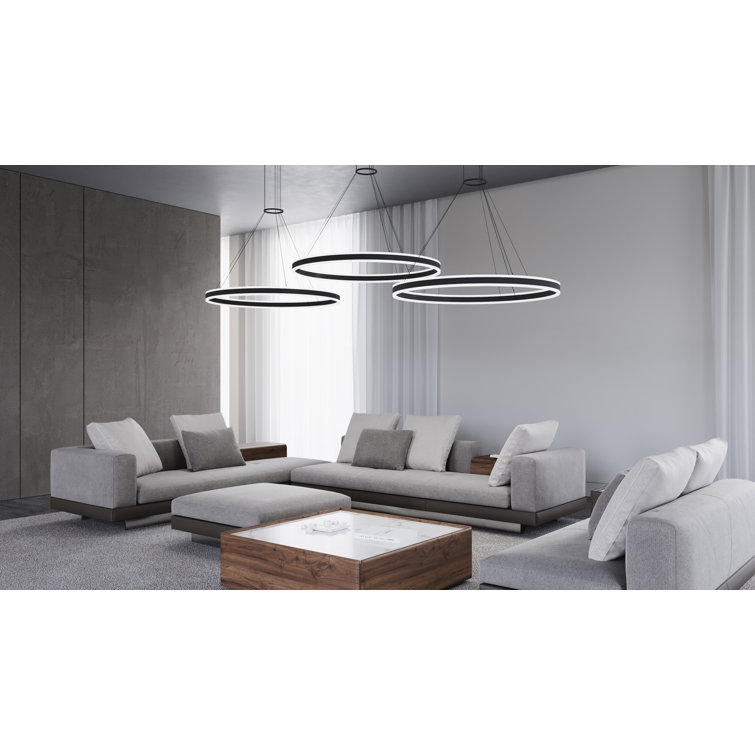 Double Corona 2-Light Satin Black Aluminum LED Chandelier
