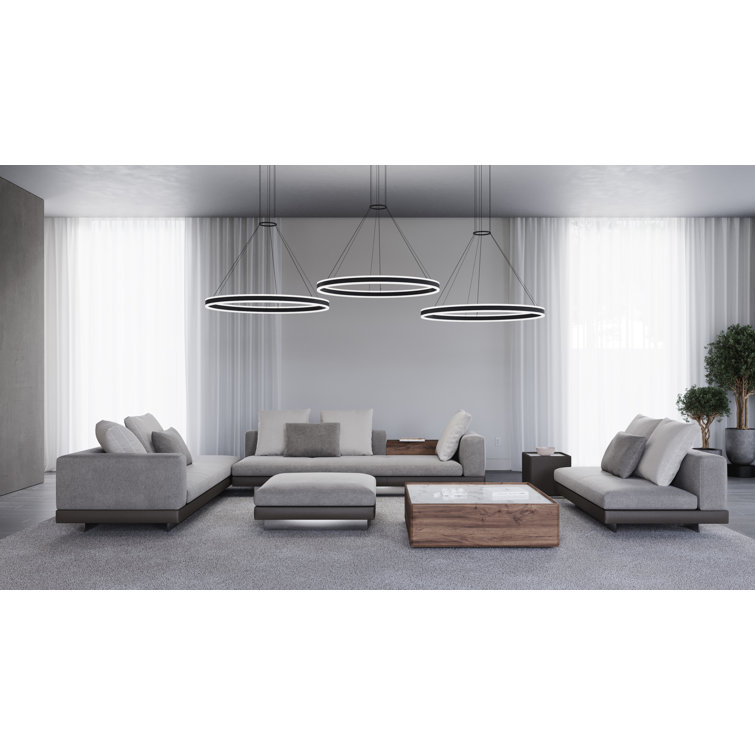 Double Corona 2-Light Satin Black Aluminum LED Chandelier