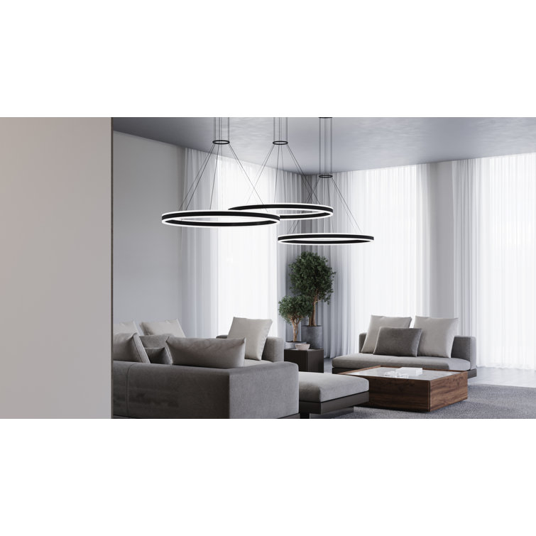 Double Corona 2-Light Satin Black Aluminum LED Chandelier