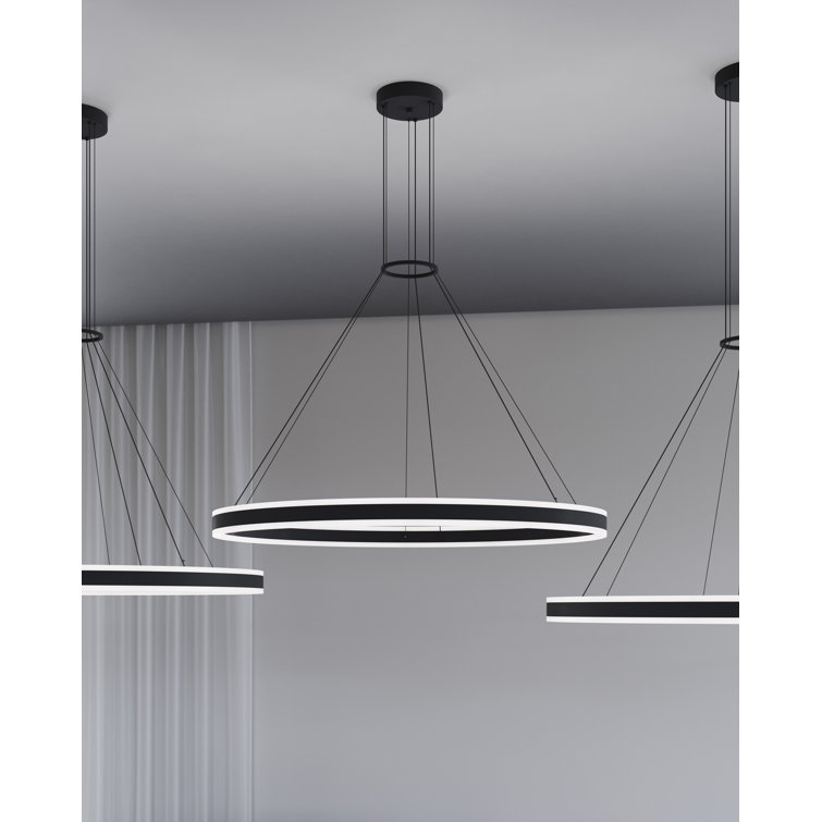 Double Corona 2-Light Satin Black Aluminum LED Chandelier