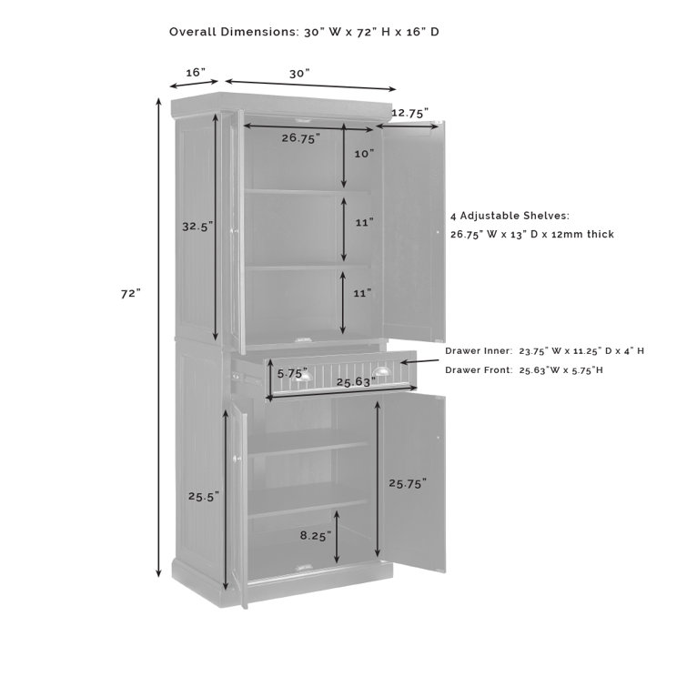 Seaside Distressed White Solid Wood Kitchen Pantry with Adjustable Shelves