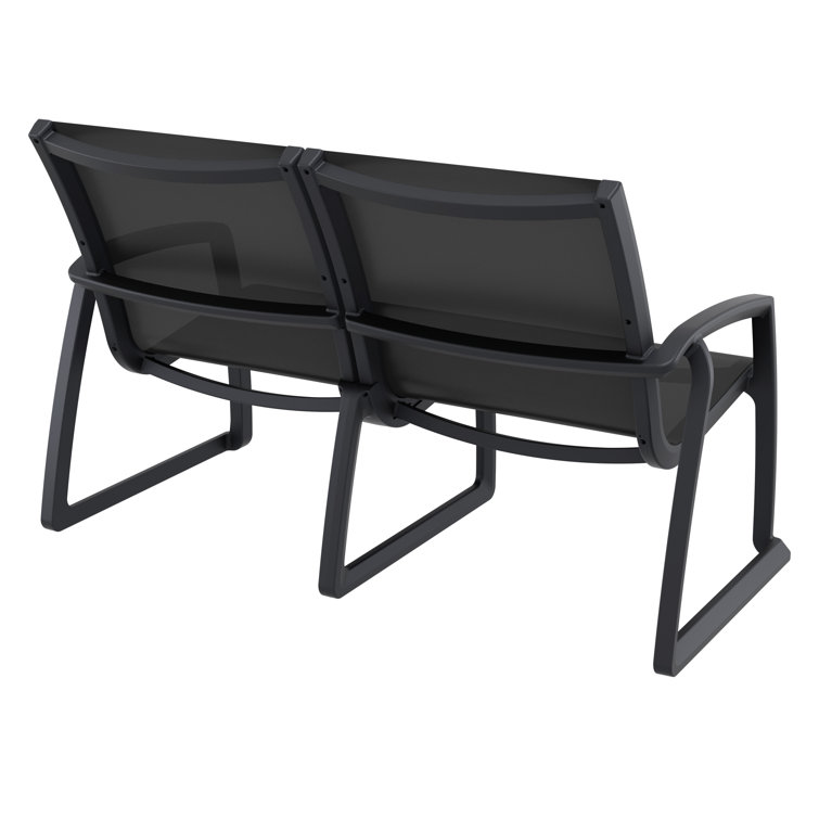 Black Plastic Outdoor Loveseat with Mesh Fabric