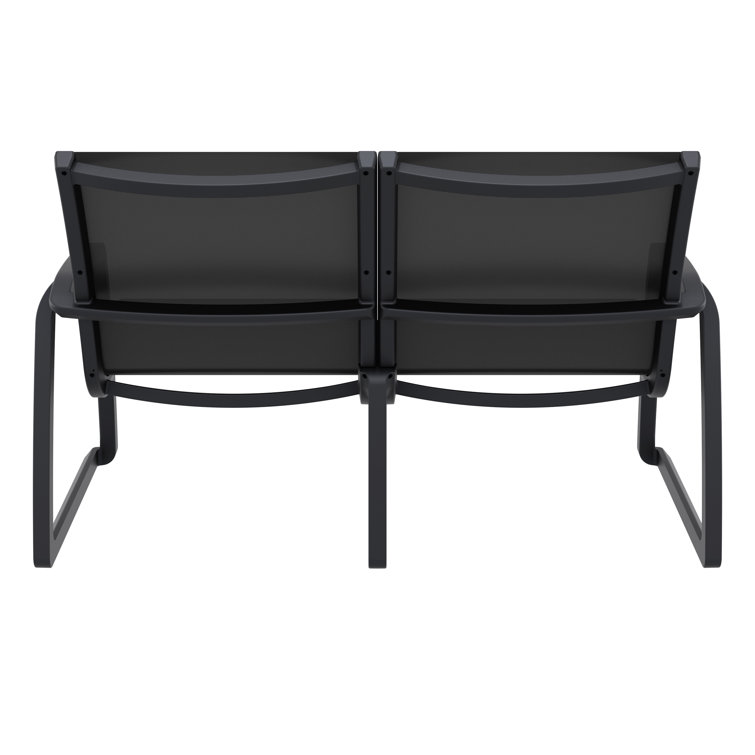 Black Plastic Outdoor Loveseat with Mesh Fabric