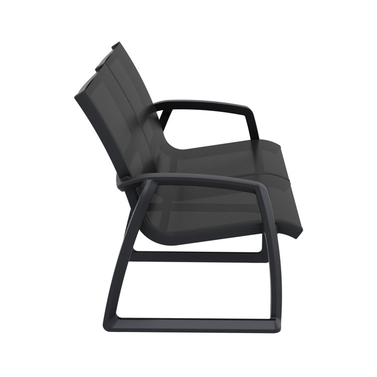Black Plastic Outdoor Loveseat with Mesh Fabric