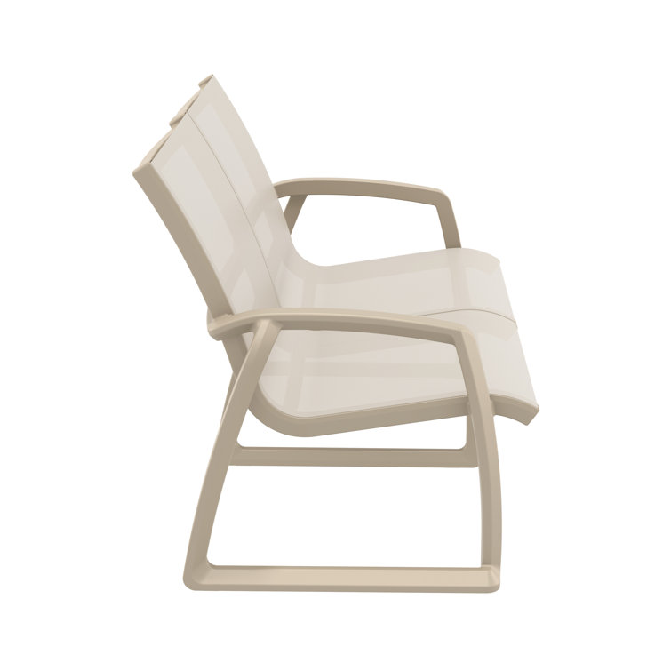 Taupe Plastic Outdoor Loveseat with Armrests