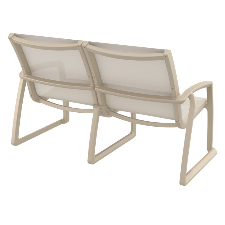 Taupe Plastic Outdoor Loveseat with Armrests