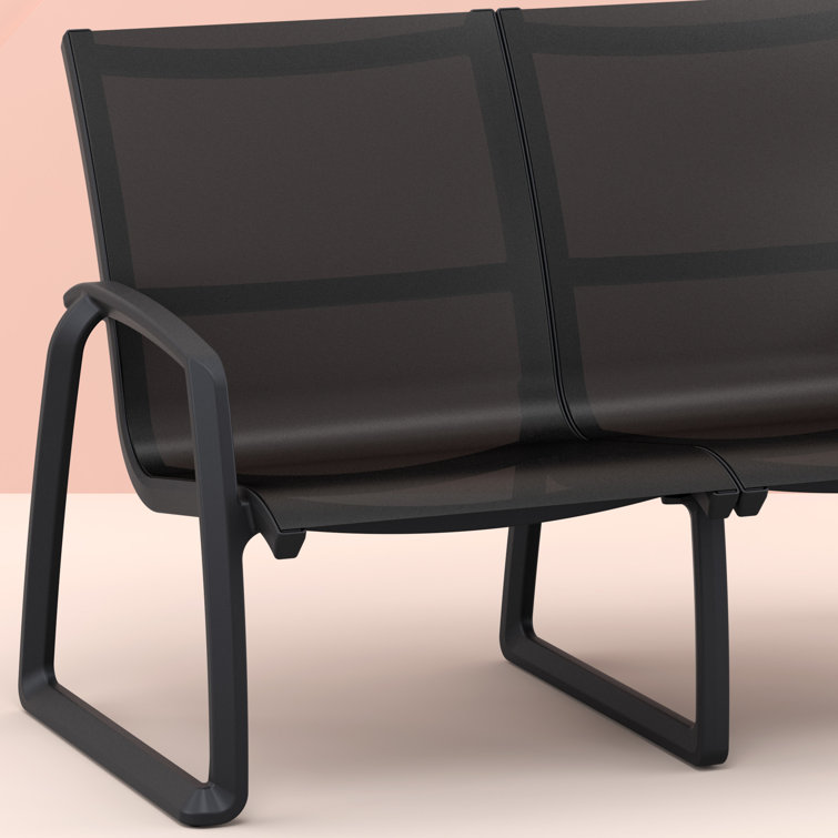 Black Plastic Outdoor Loveseat with Mesh Fabric