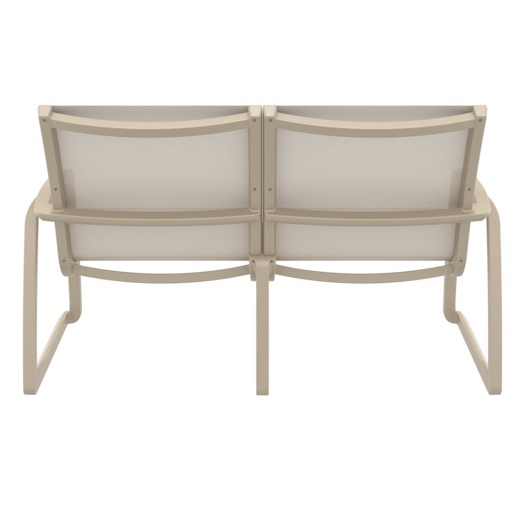 Taupe Plastic Outdoor Loveseat with Armrests