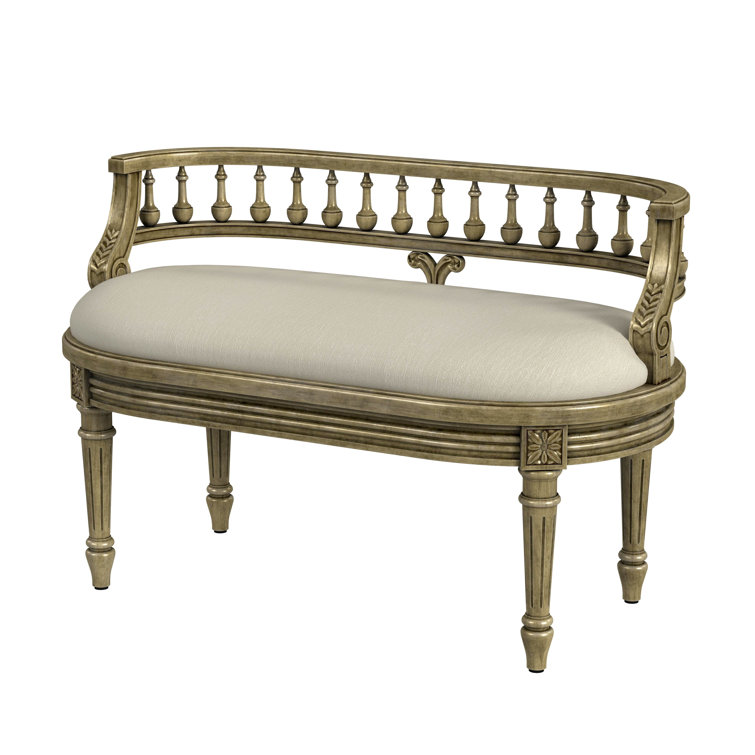 Hathaway 37" Cream Upholstered Bench with Carved Spindle Back