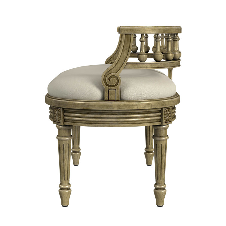 Hathaway 37" Cream Upholstered Bench with Carved Spindle Back