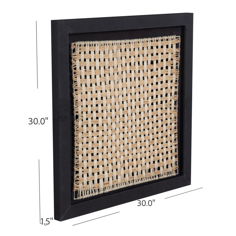 Square Black Framed Woven Cane Wall Decor