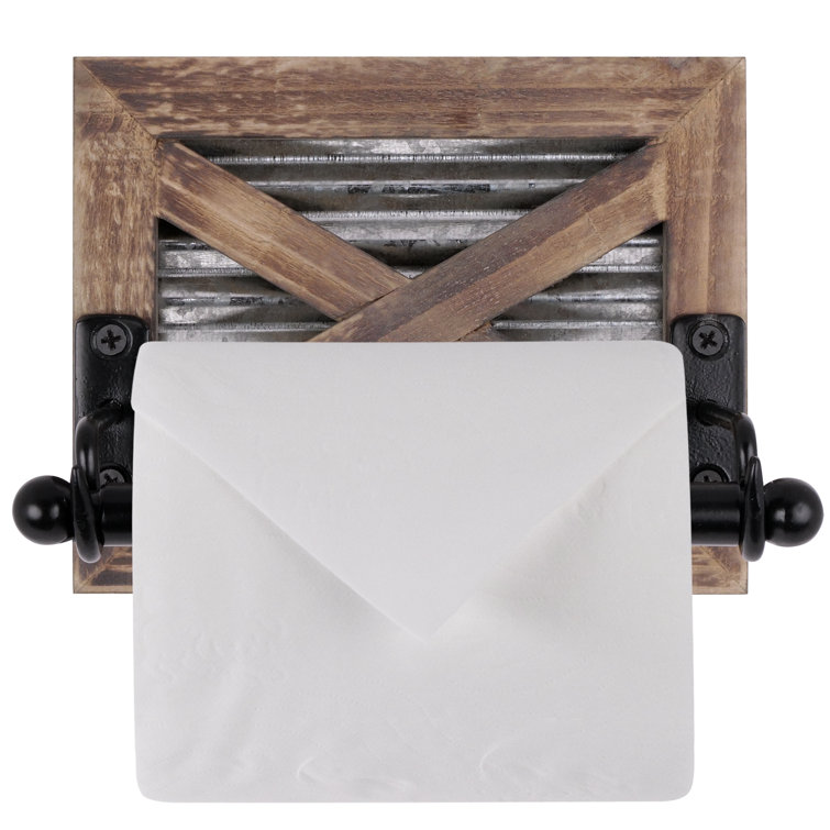 Rustic Brown Wood and Metal Wall-Mounted Toilet Paper Holder