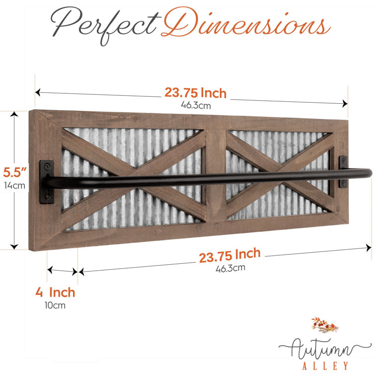 Rustic Weathered Wood and Metal Wall Mounted Towel Rack