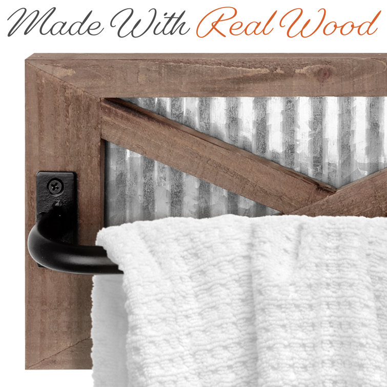 Rustic Weathered Wood and Metal Wall Mounted Towel Rack
