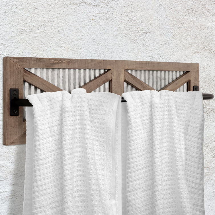 Rustic Weathered Wood and Metal Wall Mounted Towel Rack