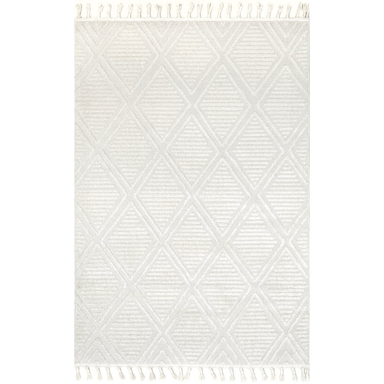 Ivory Diamond Pattern Synthetic Square Area Rug, 6' x 6'