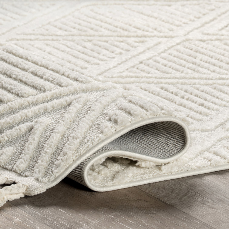 Ivory Diamond Pattern Synthetic Square Area Rug, 6' x 6'