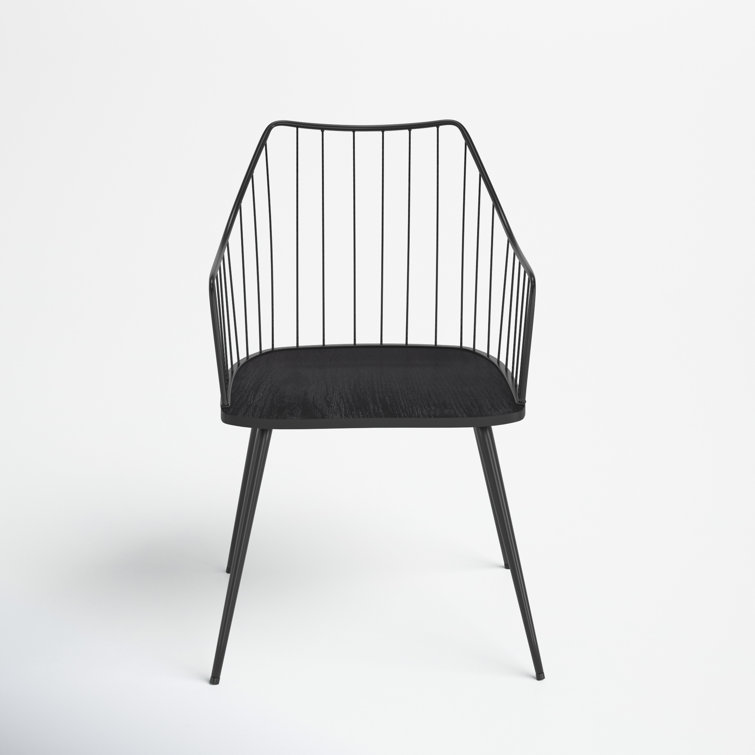Winston Transitional Black Metal Arm Chair with Wood Seat