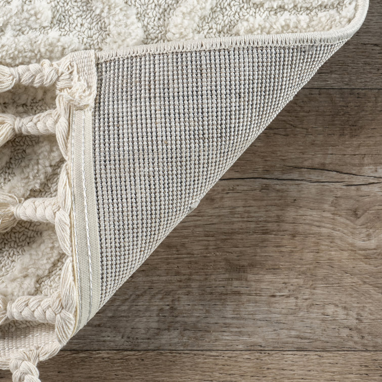 Ivory Diamond Pattern Synthetic Square Area Rug, 6' x 6'