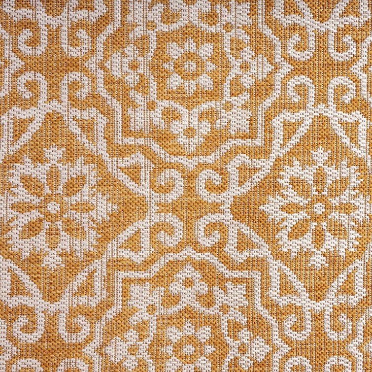 Yellow and White Geometric Synthetic 6' x 9' Rectangular Rug