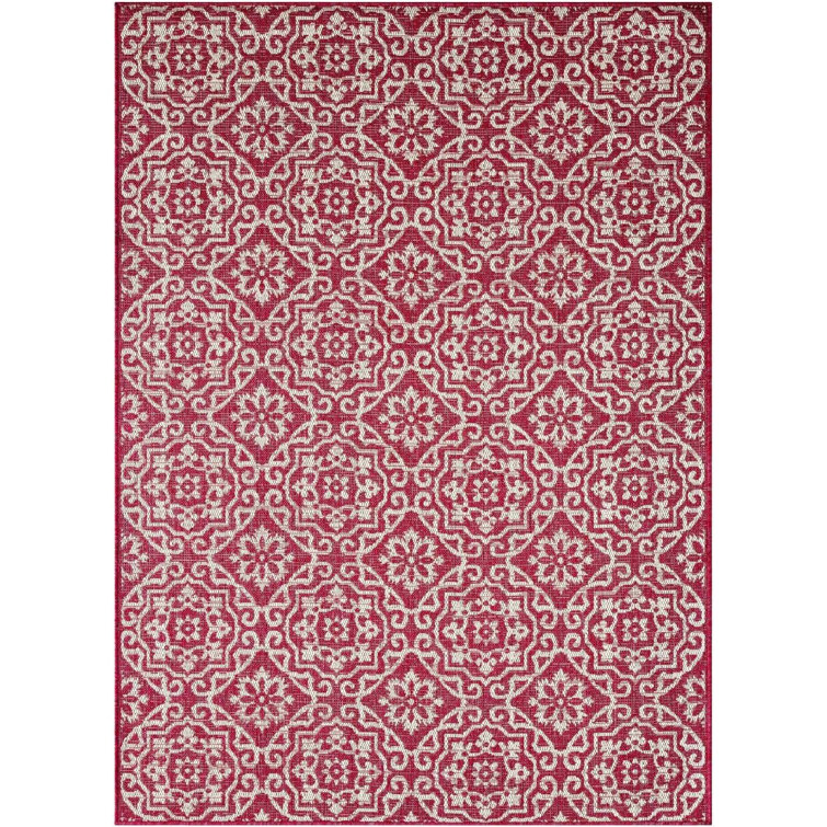 Red and Ivory Geometric Synthetic 8' x 10' Reversible Area Rug