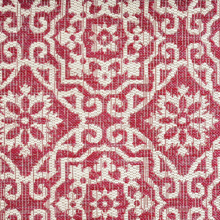 Red and Ivory Geometric Synthetic 8' x 10' Reversible Area Rug