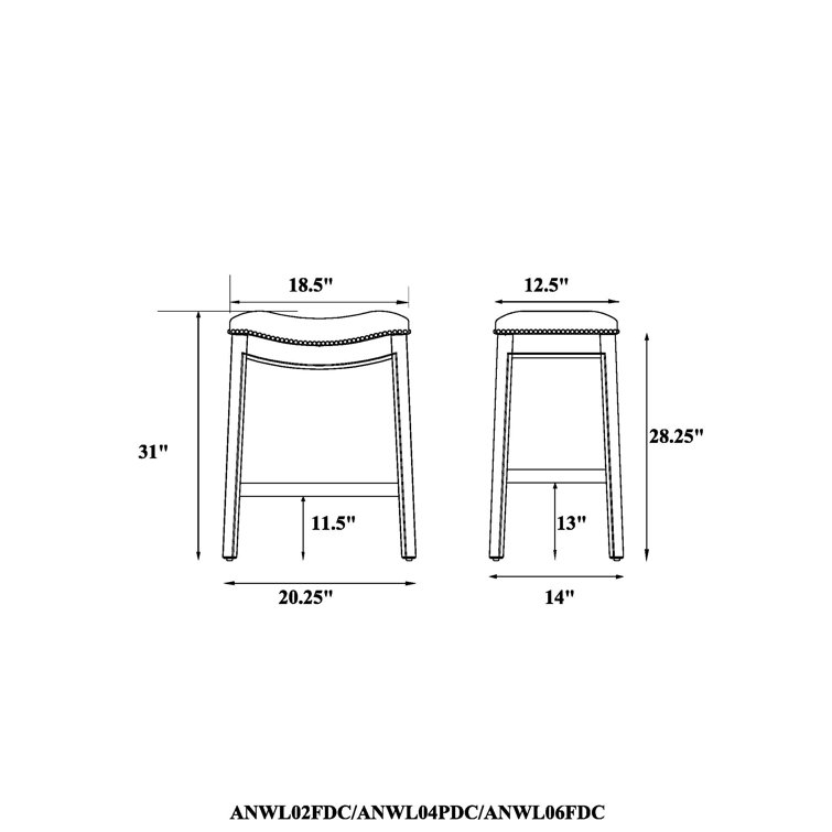 Dark Brown Backless Saddle Wood Bar Stools, Set of 2
