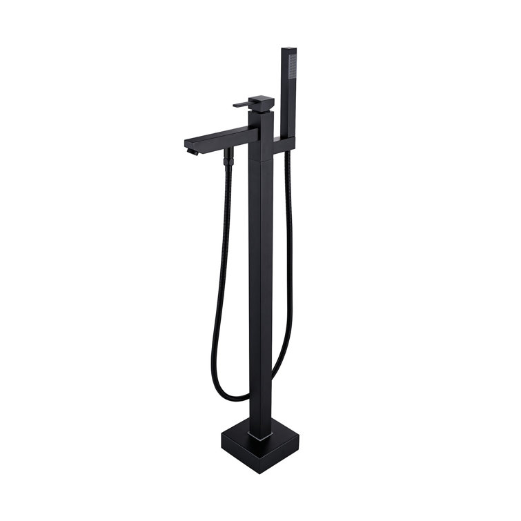 Matte Black Stainless Steel Freestanding Tub Filler with Hand Shower