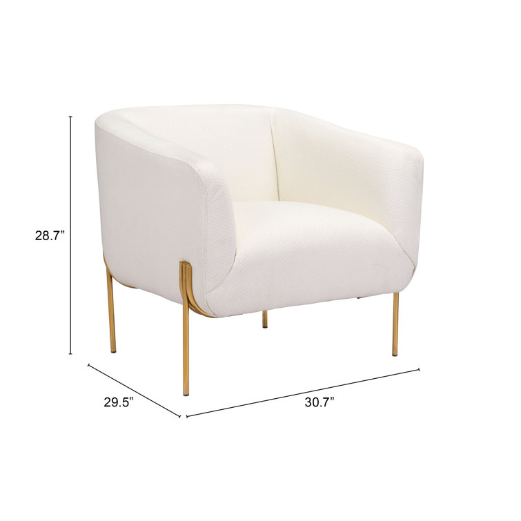 Ivory Elegance 31" Modern Metal Arm Chair with Gold Frame