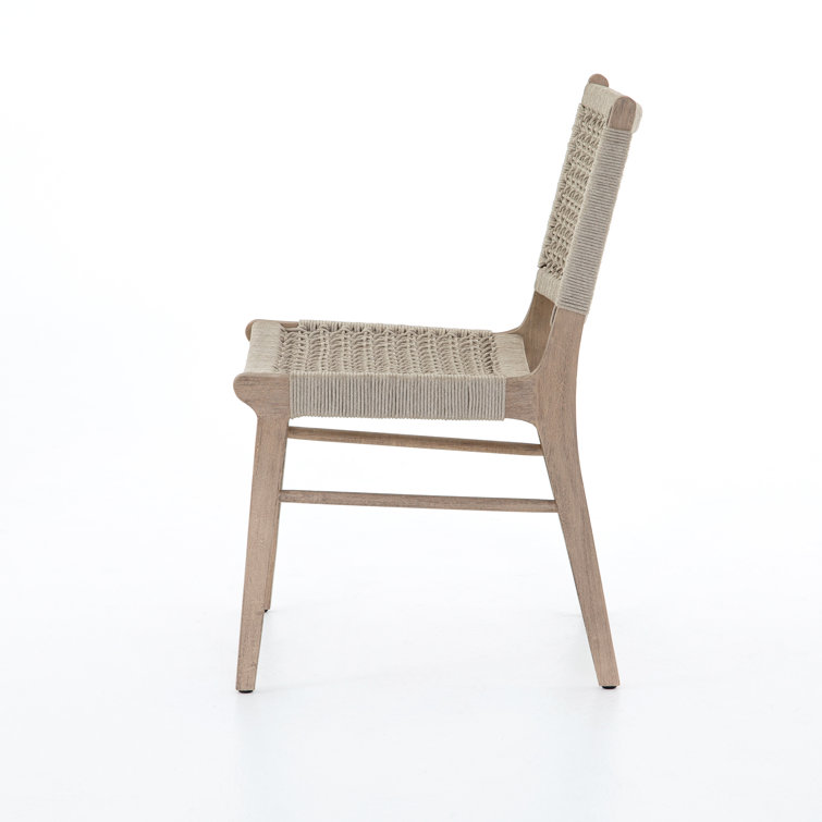Ivory and Washed Brown Teak Armless Outdoor Dining Chair
