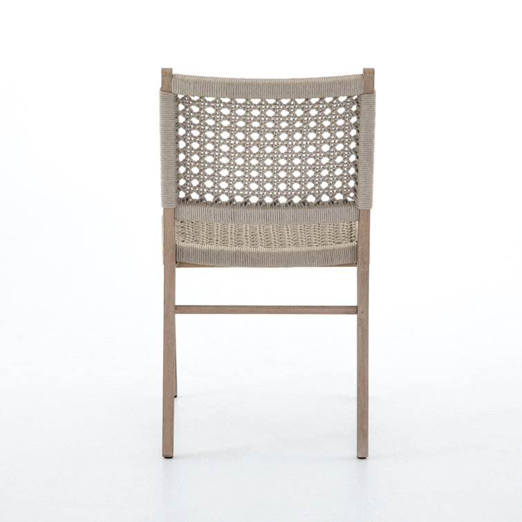 Ivory and Washed Brown Teak Armless Outdoor Dining Chair