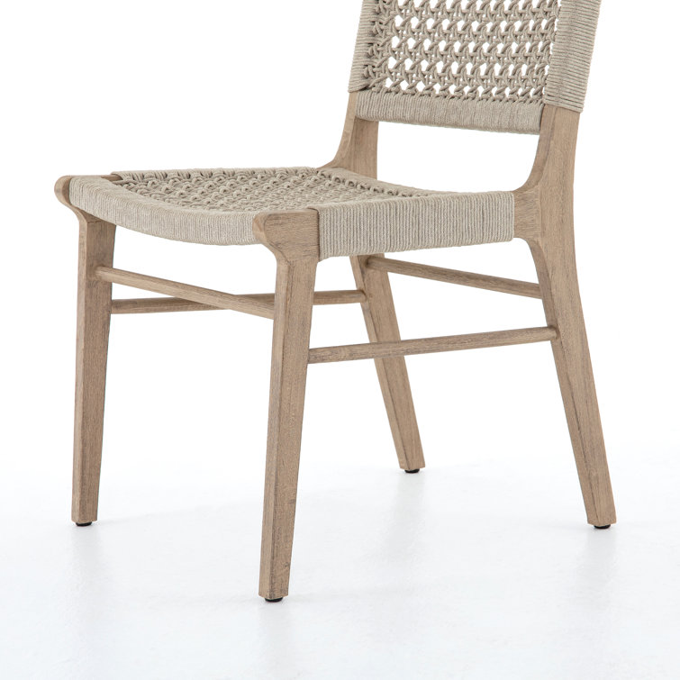 Ivory and Washed Brown Teak Armless Outdoor Dining Chair