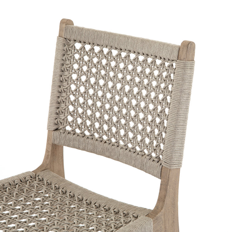 Ivory and Washed Brown Teak Armless Outdoor Dining Chair
