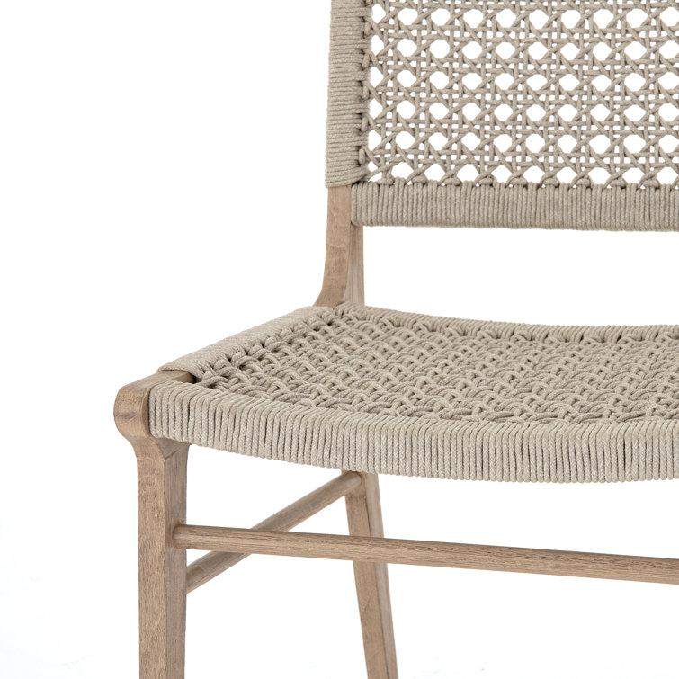 Ivory and Washed Brown Teak Armless Outdoor Dining Chair