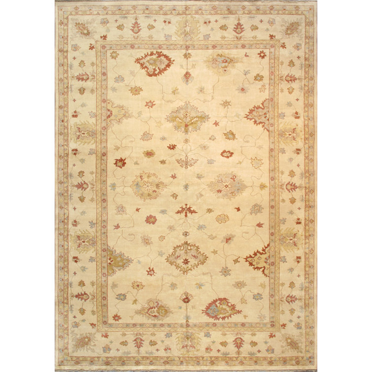 Elegant Ivory Floral Hand-Knotted Wool Rug - 12' 1" x 17' 2"