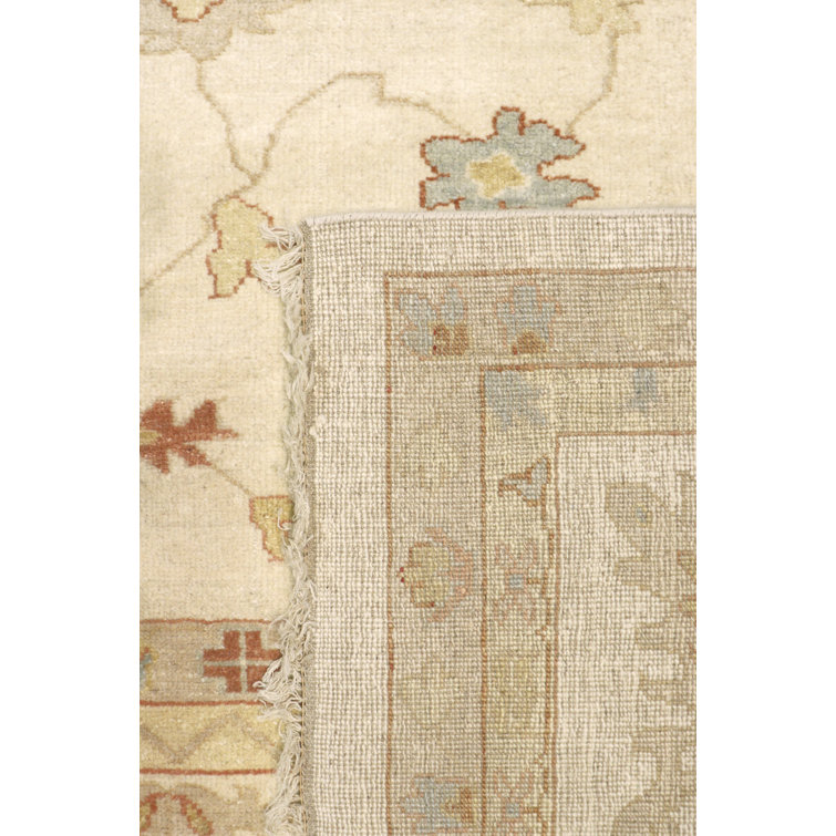 Elegant Ivory Floral Hand-Knotted Wool Rug - 12' 1" x 17' 2"