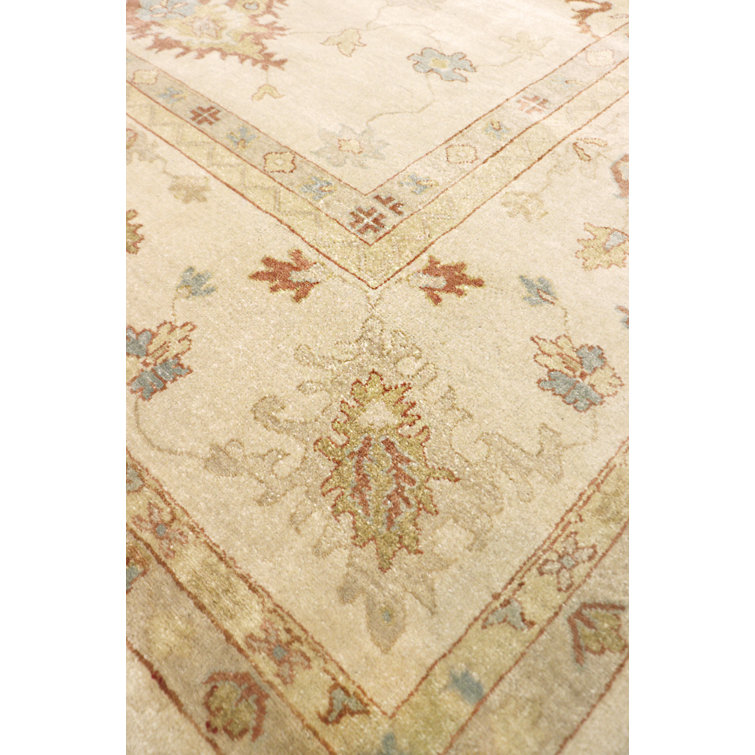 Elegant Ivory Floral Hand-Knotted Wool Rug - 12' 1" x 17' 2"