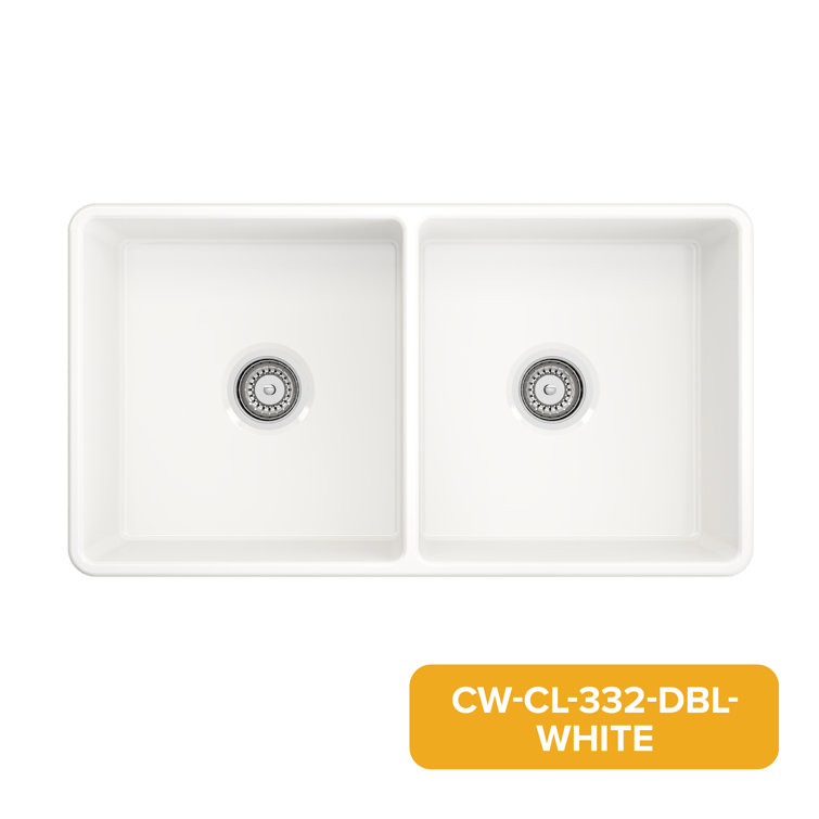 39" White Fireclay Double Bowl Farmhouse Sink