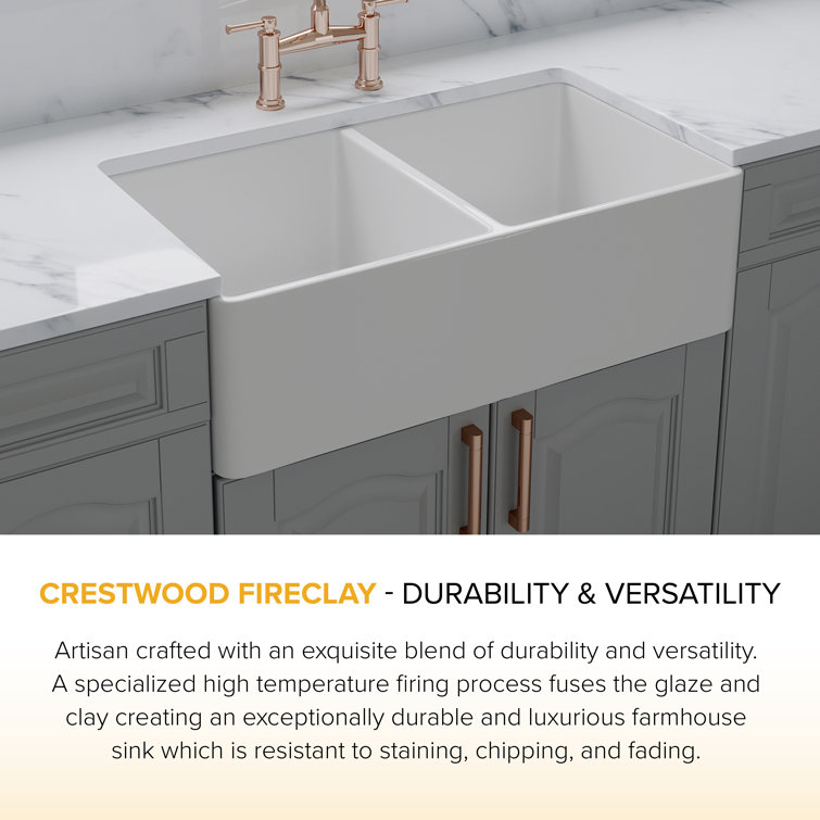 39" White Fireclay Double Bowl Farmhouse Sink