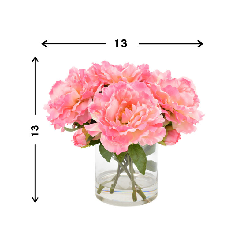 Pink Artificial Peony Floral Arrangement in Glass Vase