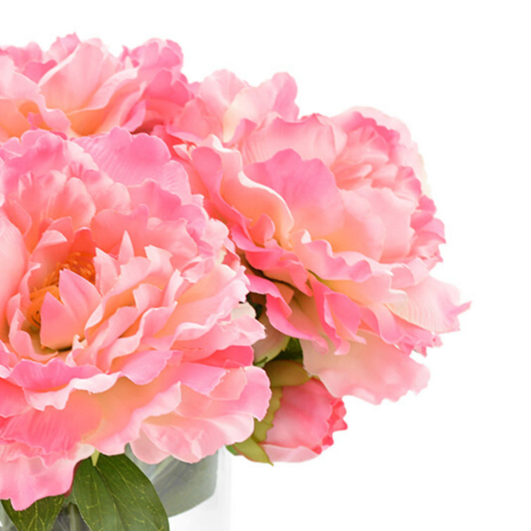 Pink Artificial Peony Floral Arrangement in Glass Vase