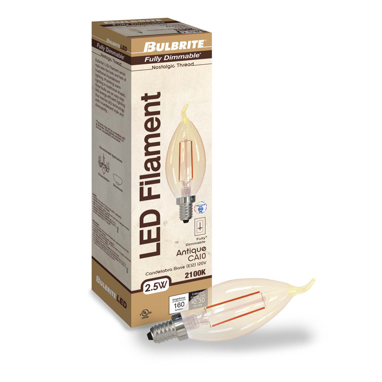 Amber Dimmable LED Filament CA10 Edison Bulbs, Pack of 4