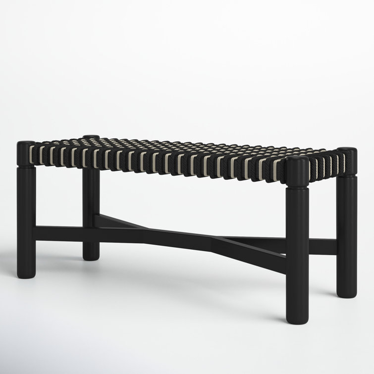 Black and Beige Handwoven Cord Seat Oak Bench