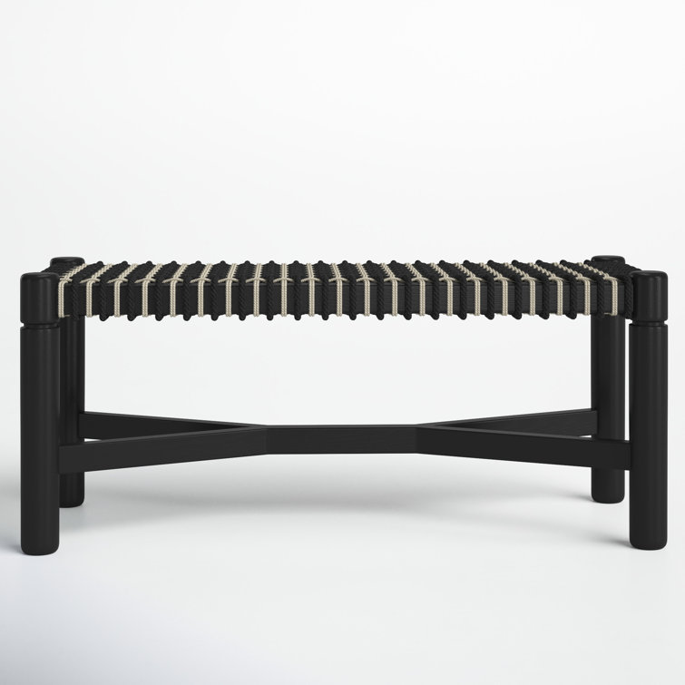 Black and Beige Handwoven Cord Seat Oak Bench